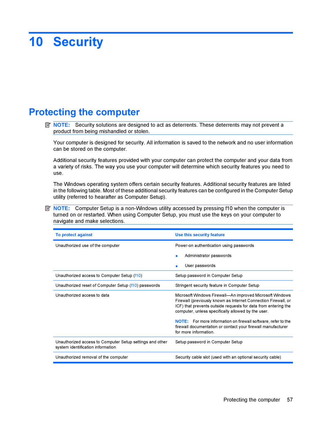 HP 4410t Mobile manual Security, Protecting the computer 