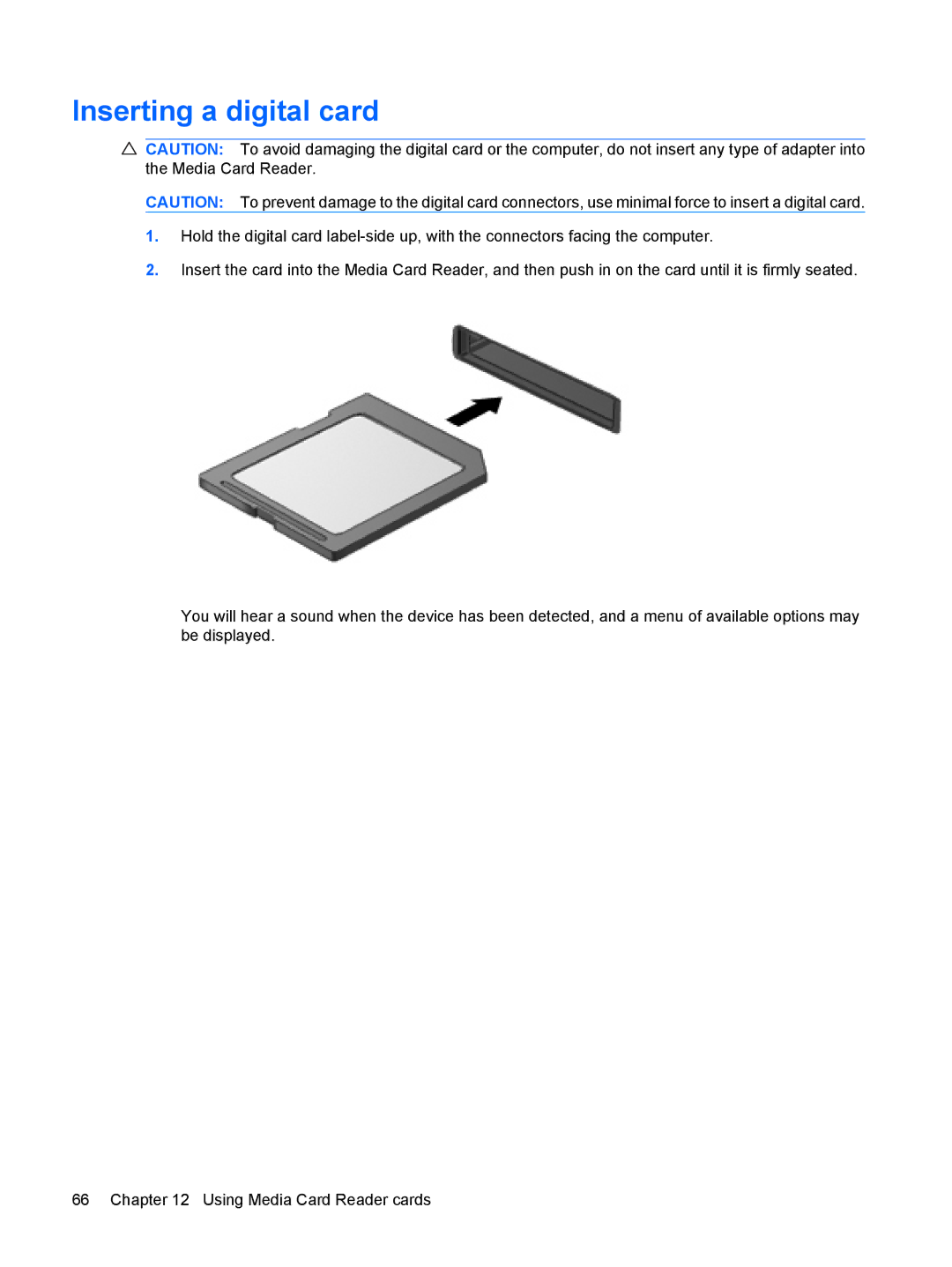 HP 4410t Mobile manual Inserting a digital card 