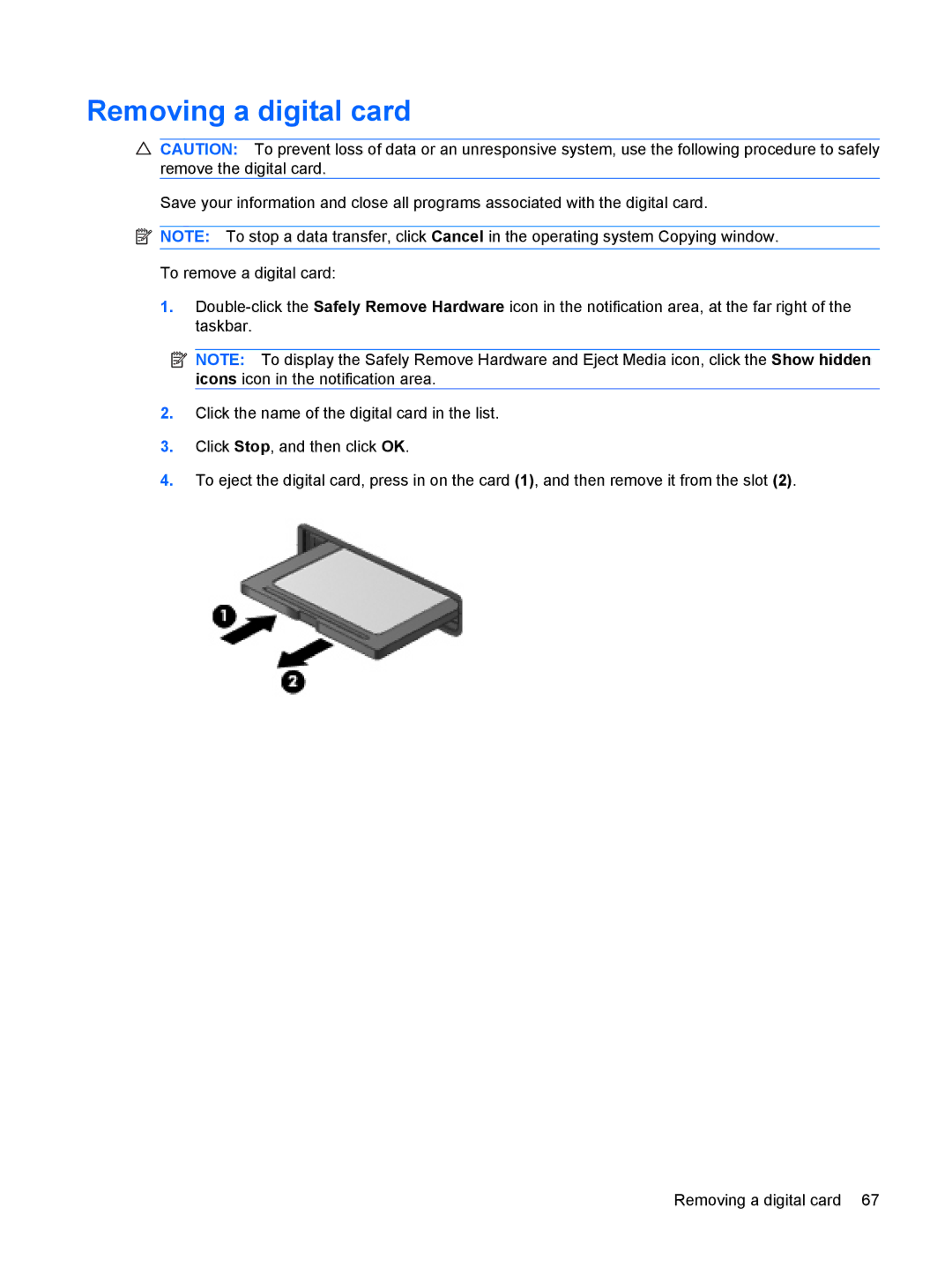 HP 4410t Mobile manual Removing a digital card 