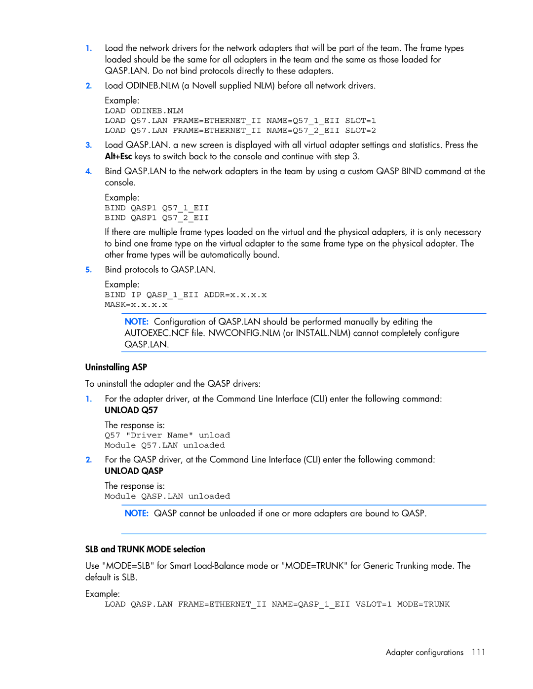 HP 441877-00B Bind QASP1 Q571EII Bind QASP1 Q572EII, Bind IP QASP1EII ADDR=x.x.x.x MASK=x.x.x.x, Module QASP.LAN unloaded 