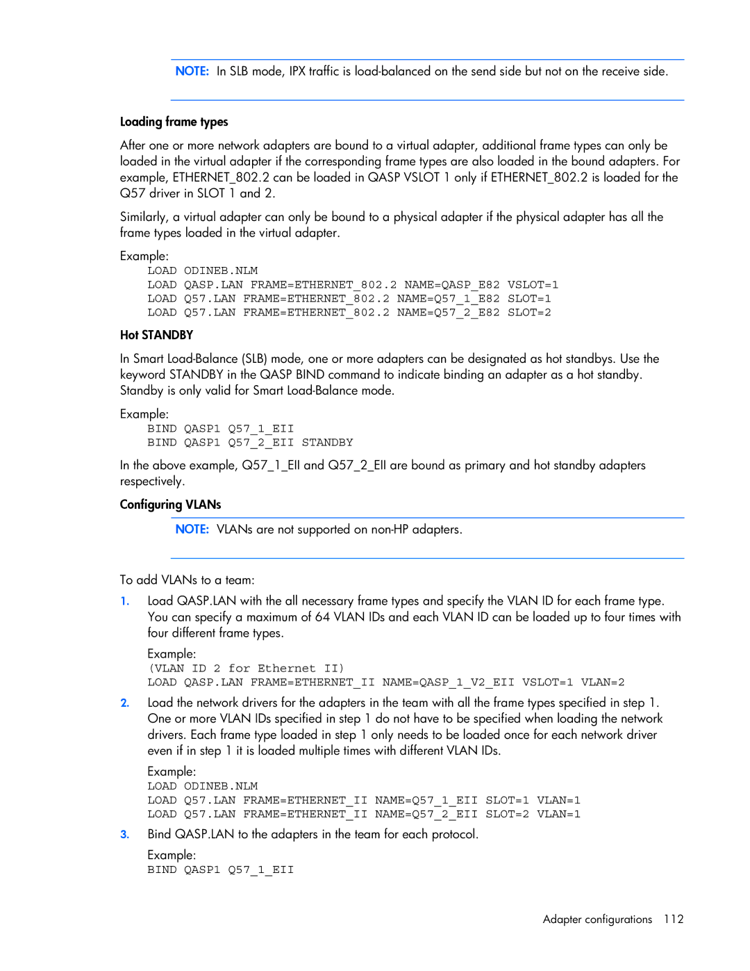 HP 441877-00B manual Bind QASP1 Q571EII Bind QASP1 Q572EII Standby, Vlan ID 2 for Ethernet 