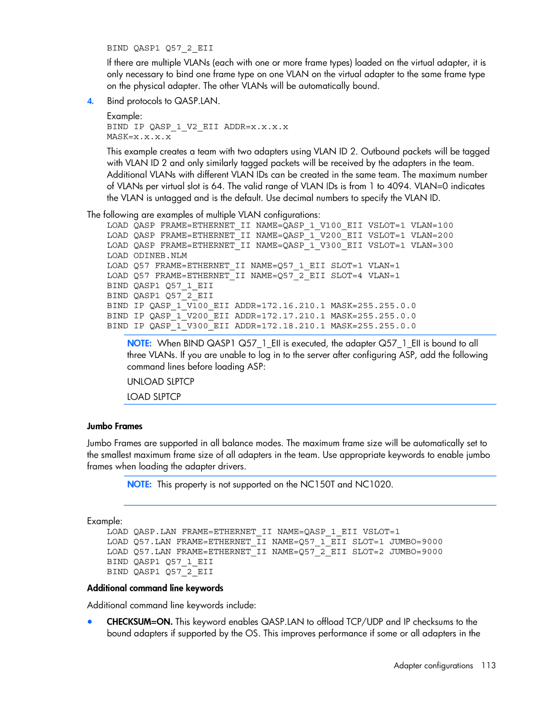 HP 441877-00B manual Bind QASP1 Q572EII, Bind IP QASP1V2EII ADDR=x.x.x.x MASK=x.x.x.x, Unload Slptcp Load Slptcp 