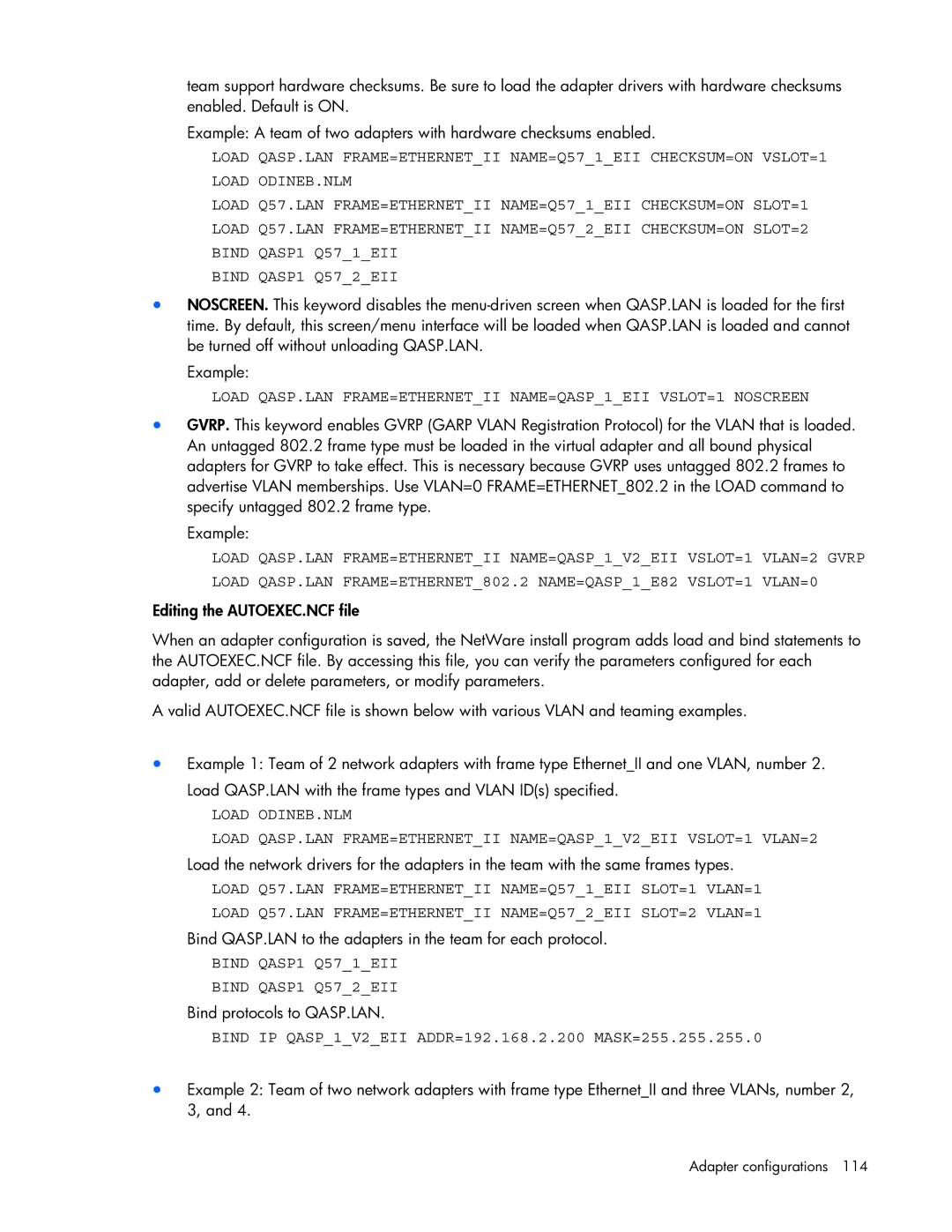 HP 441877-00B manual Bind QASP1 Q571EII Bind QASP1 Q572EII, Bind IP QASP1V2EII ADDR=192.168.2.200 MASK=255.255.255.0 