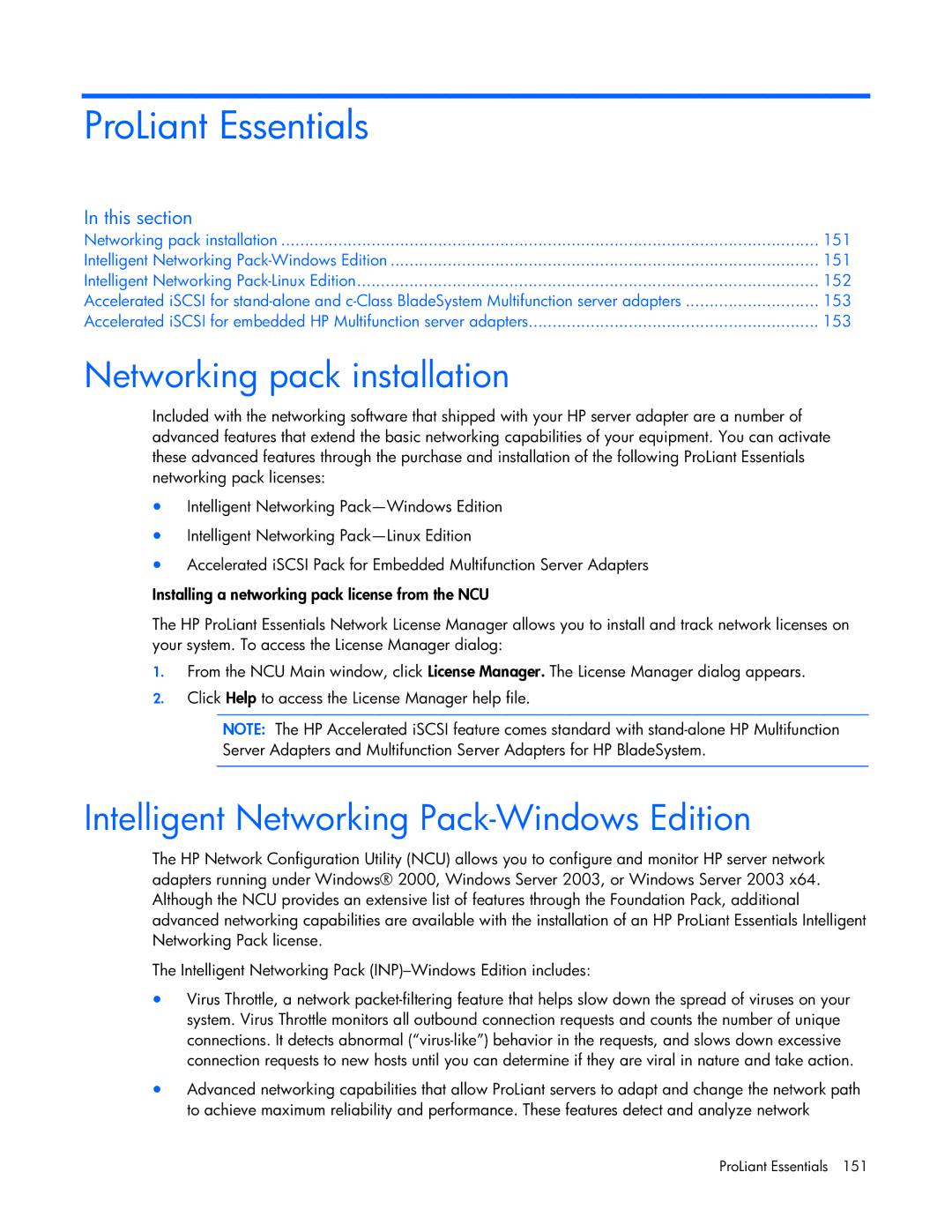 HP 441877-00B manual Networking pack installation, Intelligent Networking Pack-Windows Edition 