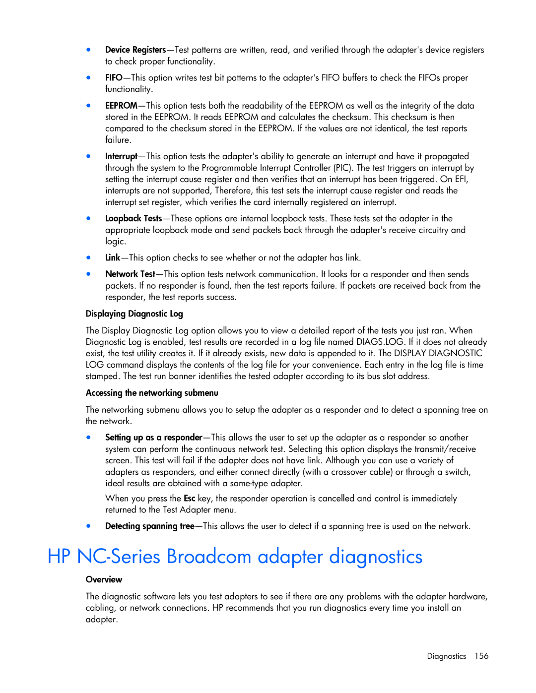 HP 441877-00B manual HP NC-Series Broadcom adapter diagnostics 