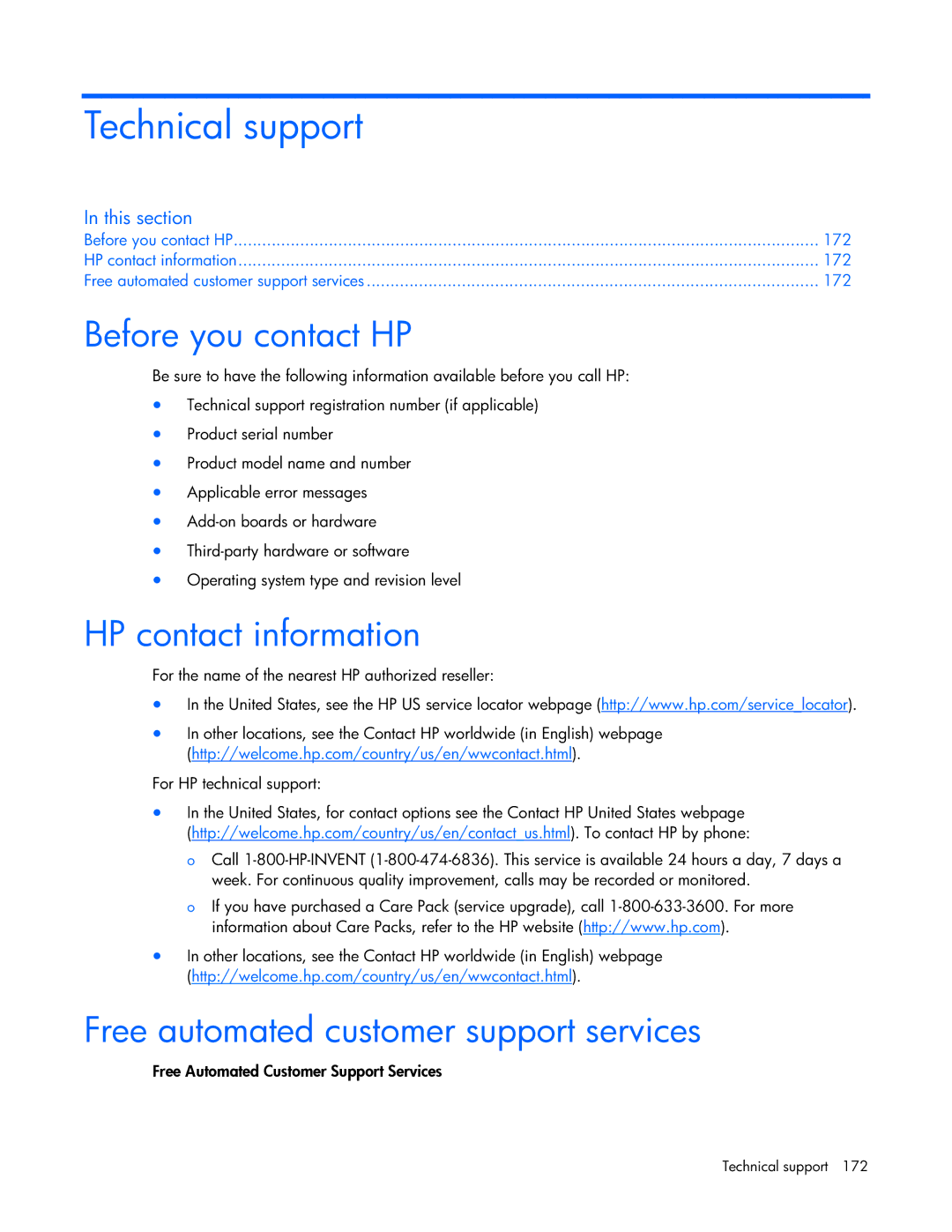 HP 441877-00B manual Before you contact HP, HP contact information, Free automated customer support services 