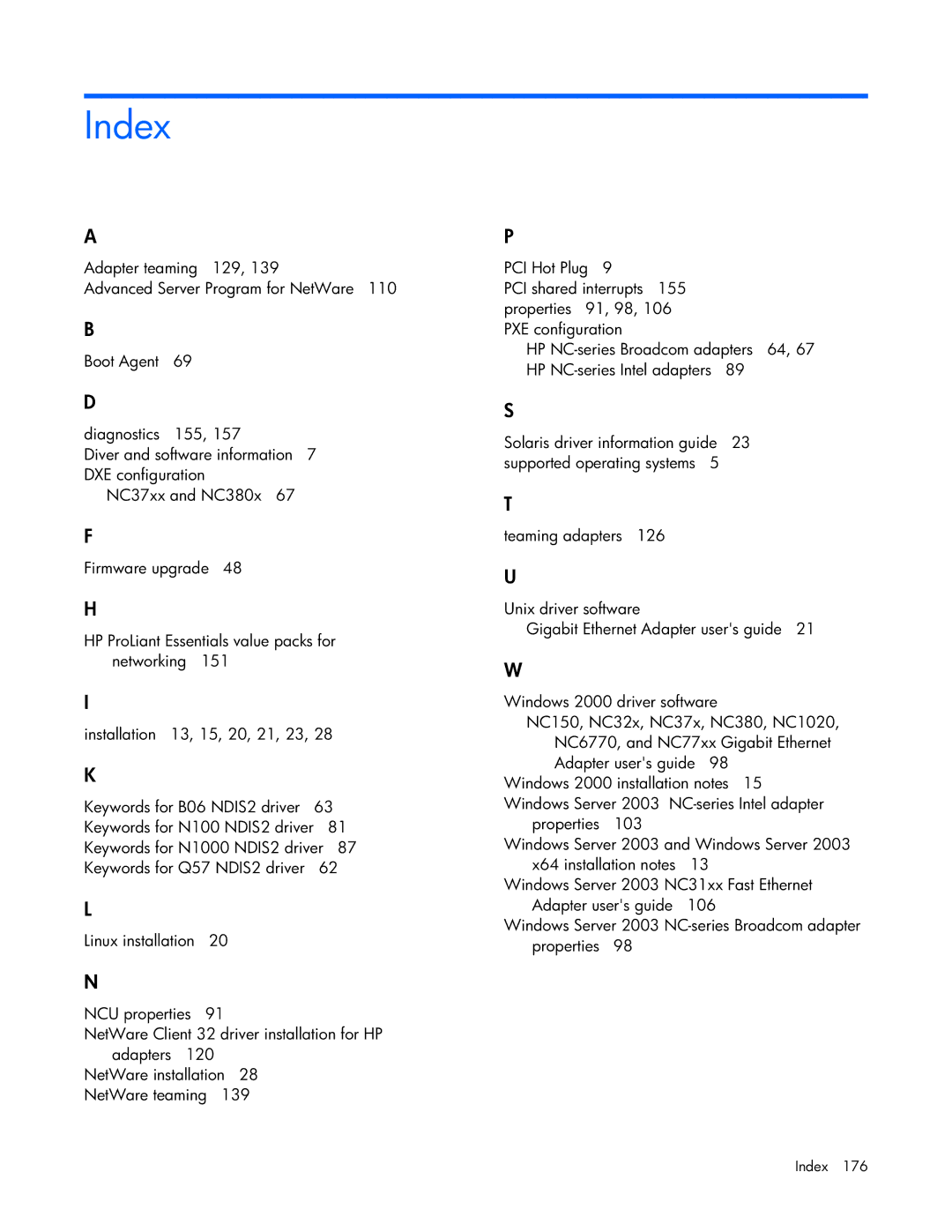 HP 441877-00B manual Index 