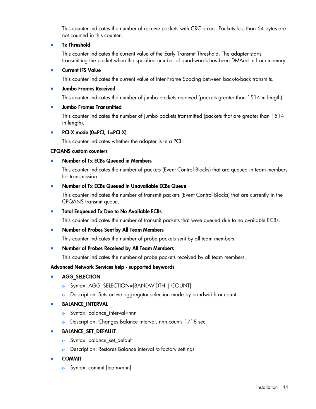 HP 441877-00B manual Aggselection, Balanceinterval, Balancesetdefault, Commit 