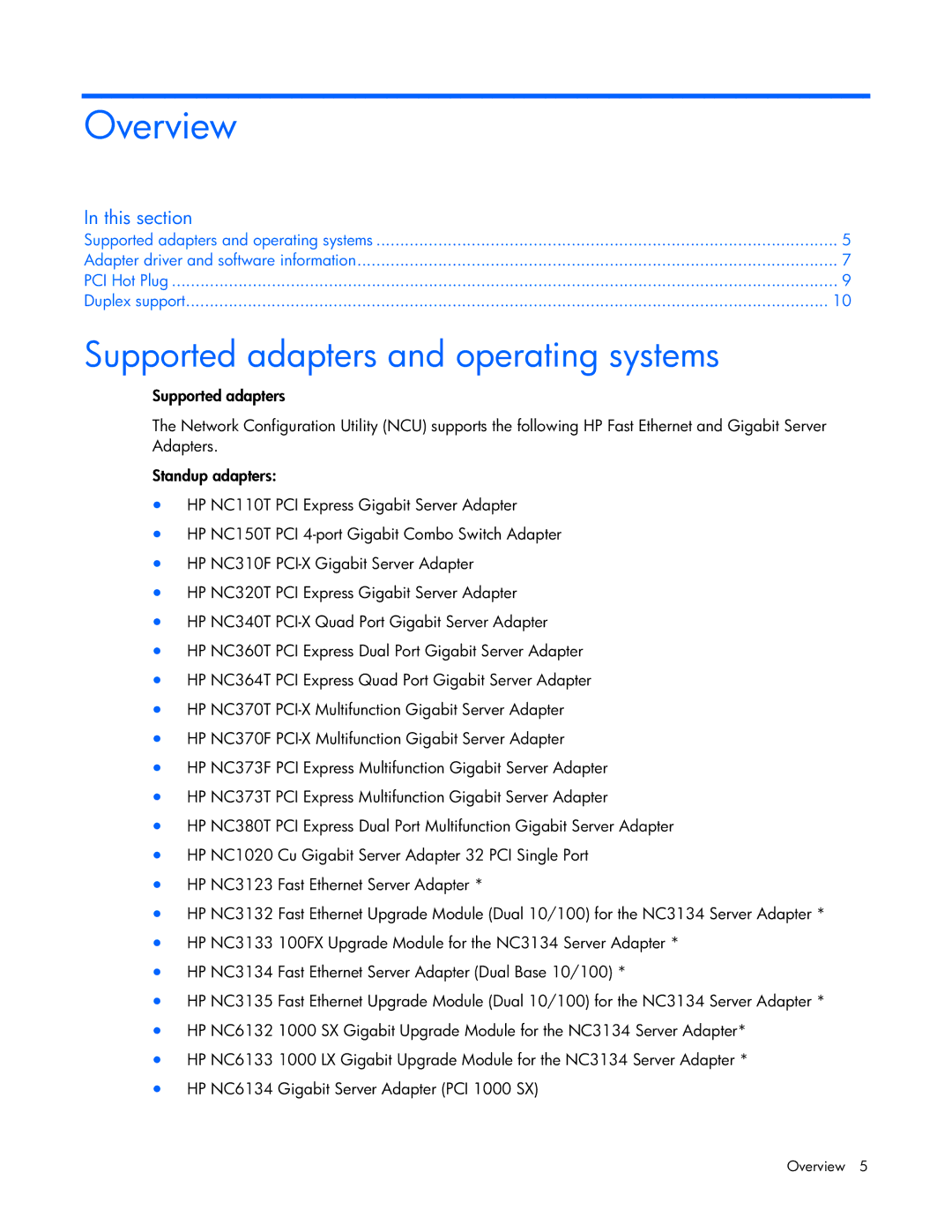 HP 441877-00B manual Overview, Supported adapters and operating systems 