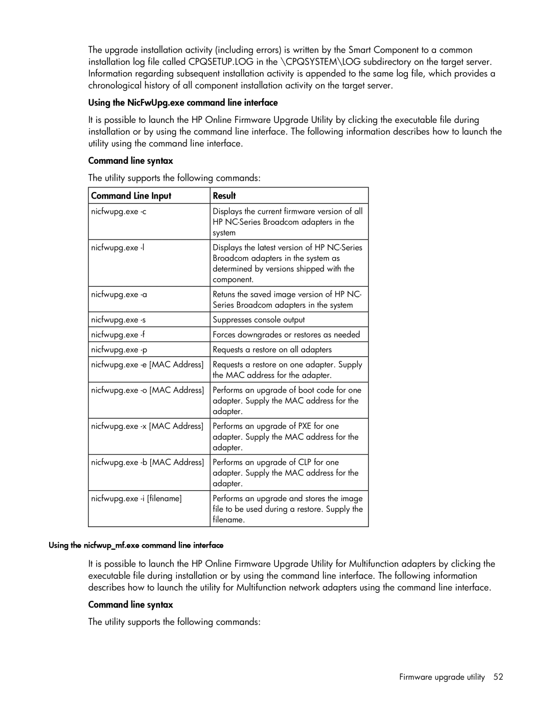 HP 441877-00B manual Nicfwupg.exe -c 