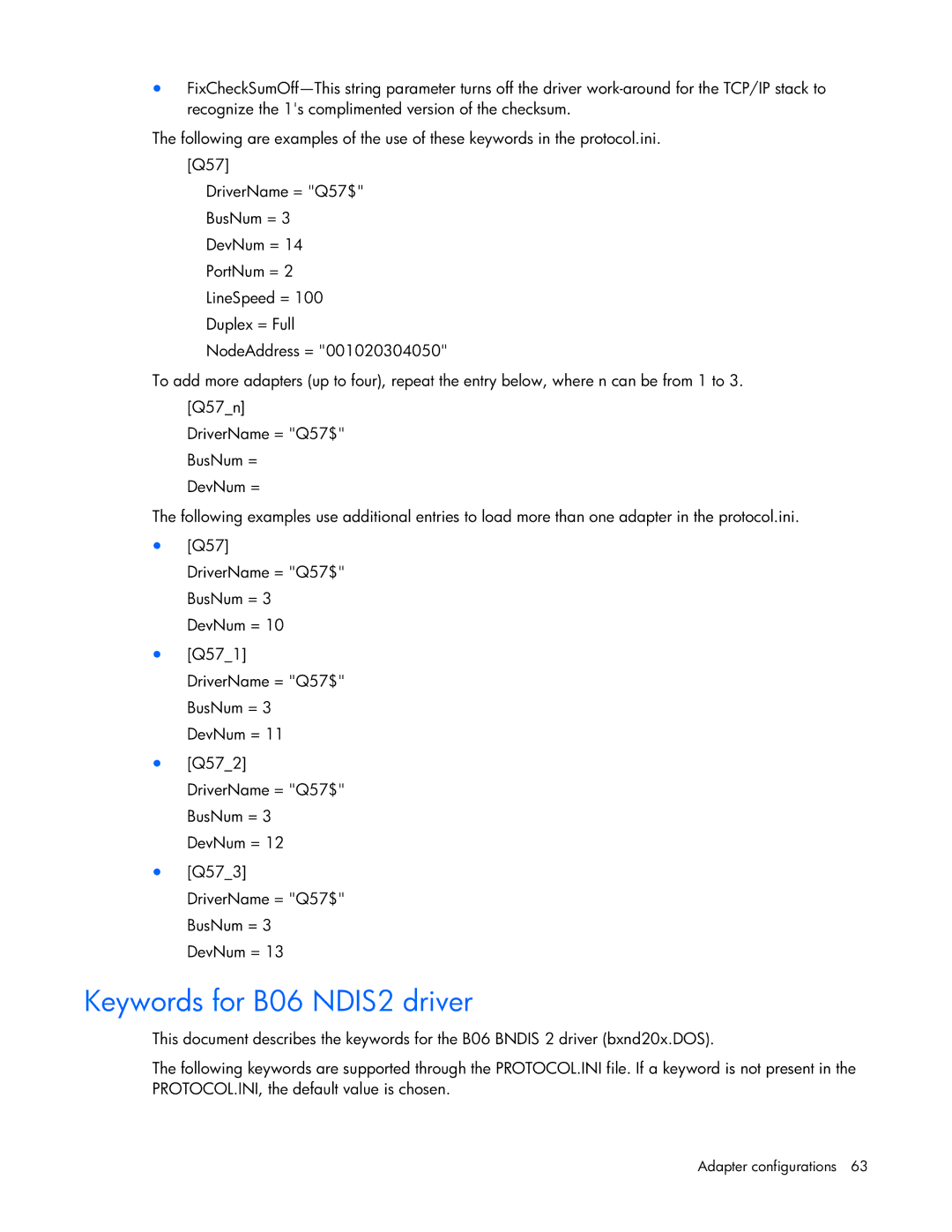 HP 441877-00B manual Keywords for B06 NDIS2 driver 