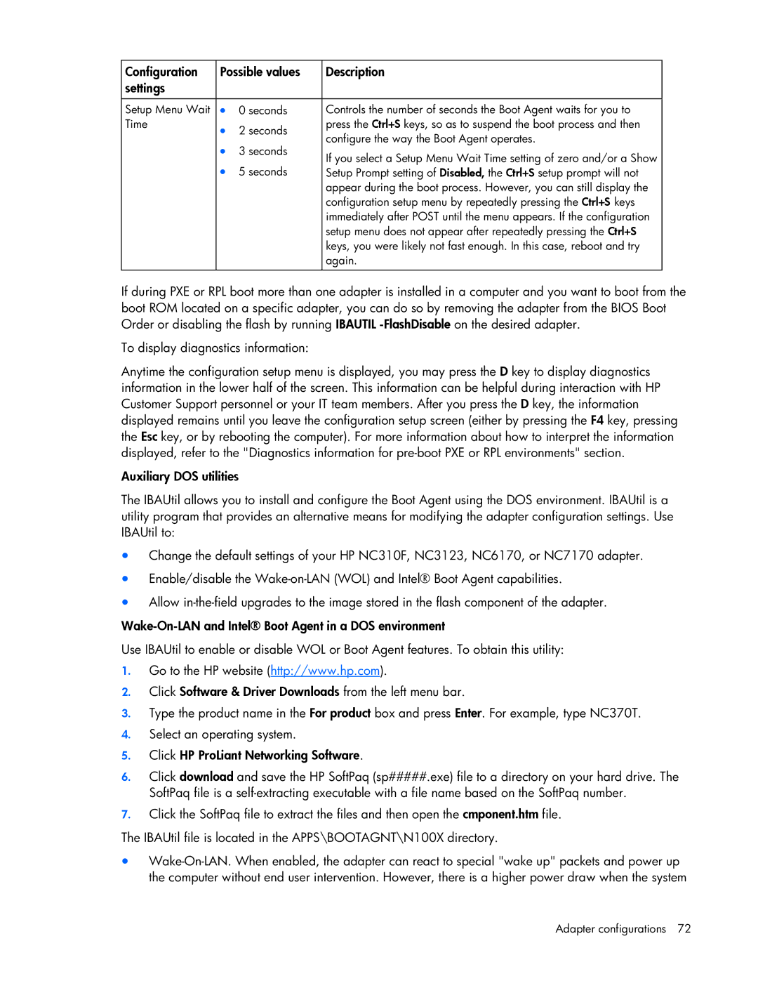 HP 441877-00B manual Configure the way the Boot Agent operates 