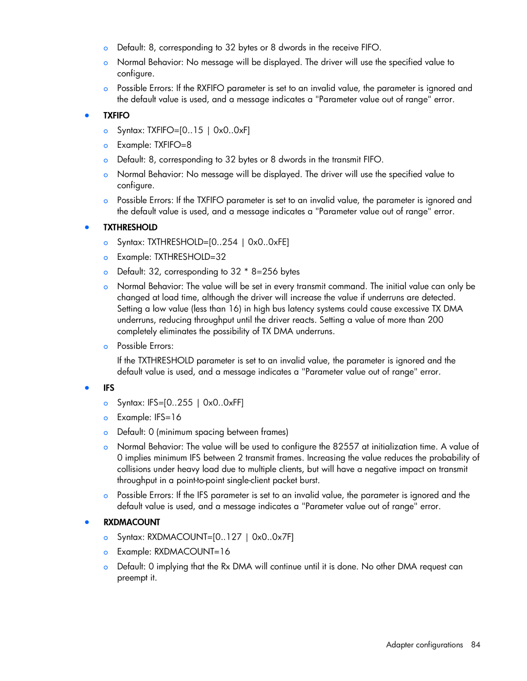 HP 441877-00B manual Txfifo, Txthreshold, Ifs, Rxdmacount 