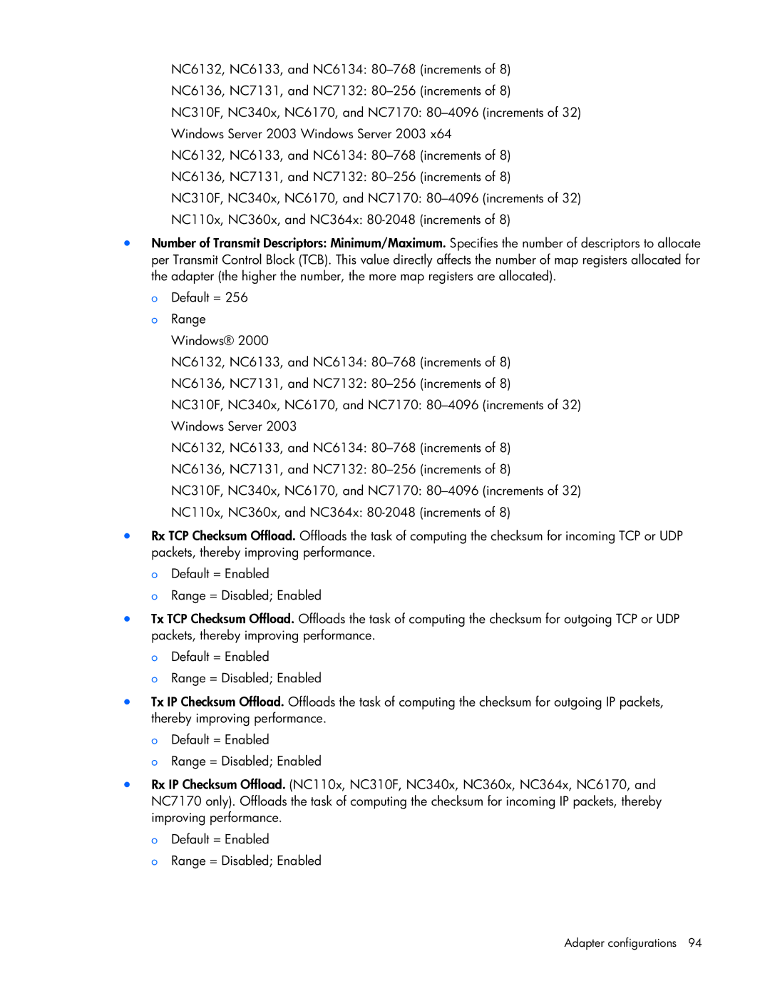 HP 441877-00B manual Adapter configurations 