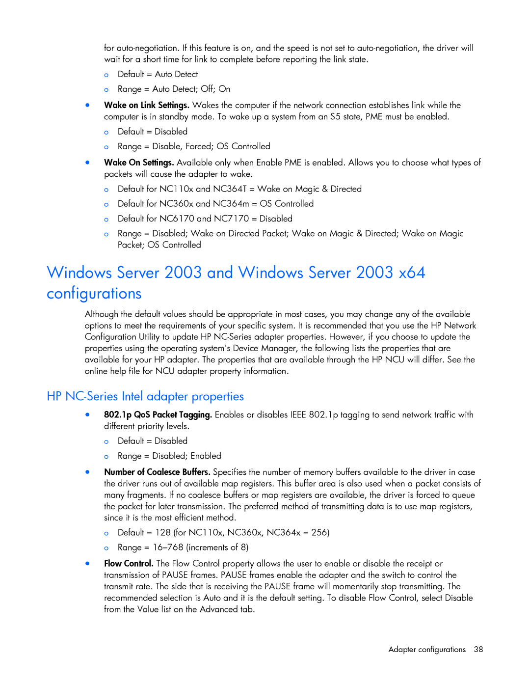 HP 441877-00F manual HP NC-Series Intel adapter properties 