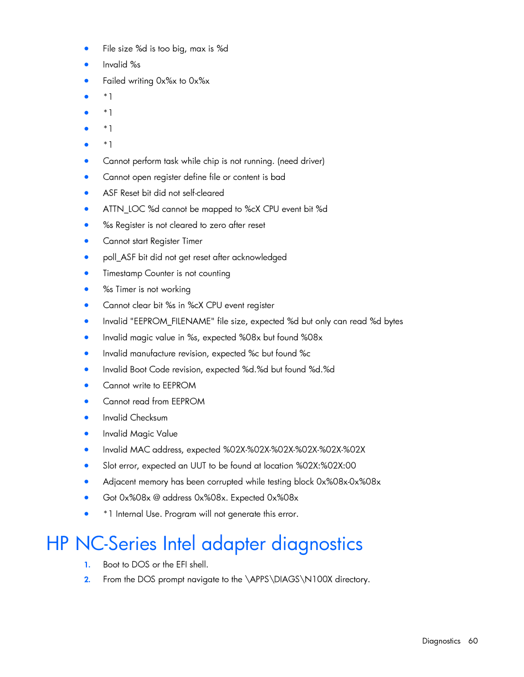 HP 441877-00F manual HP NC-Series Intel adapter diagnostics 