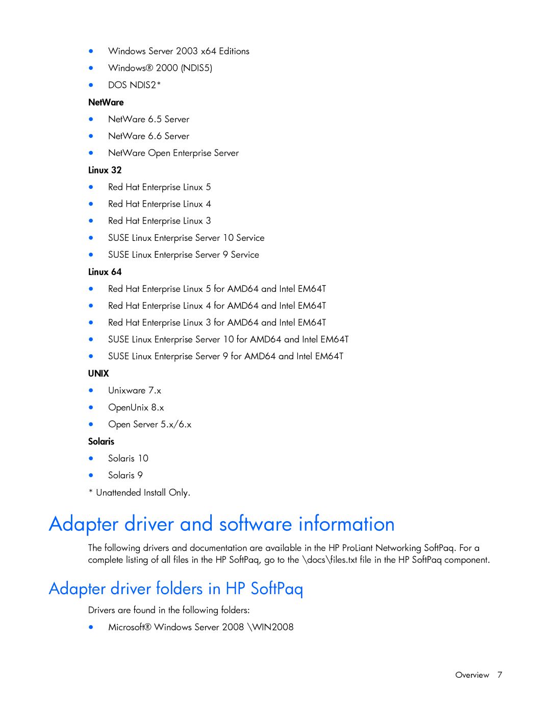 HP 441877-00F manual Adapter driver and software information, Adapter driver folders in HP SoftPaq 