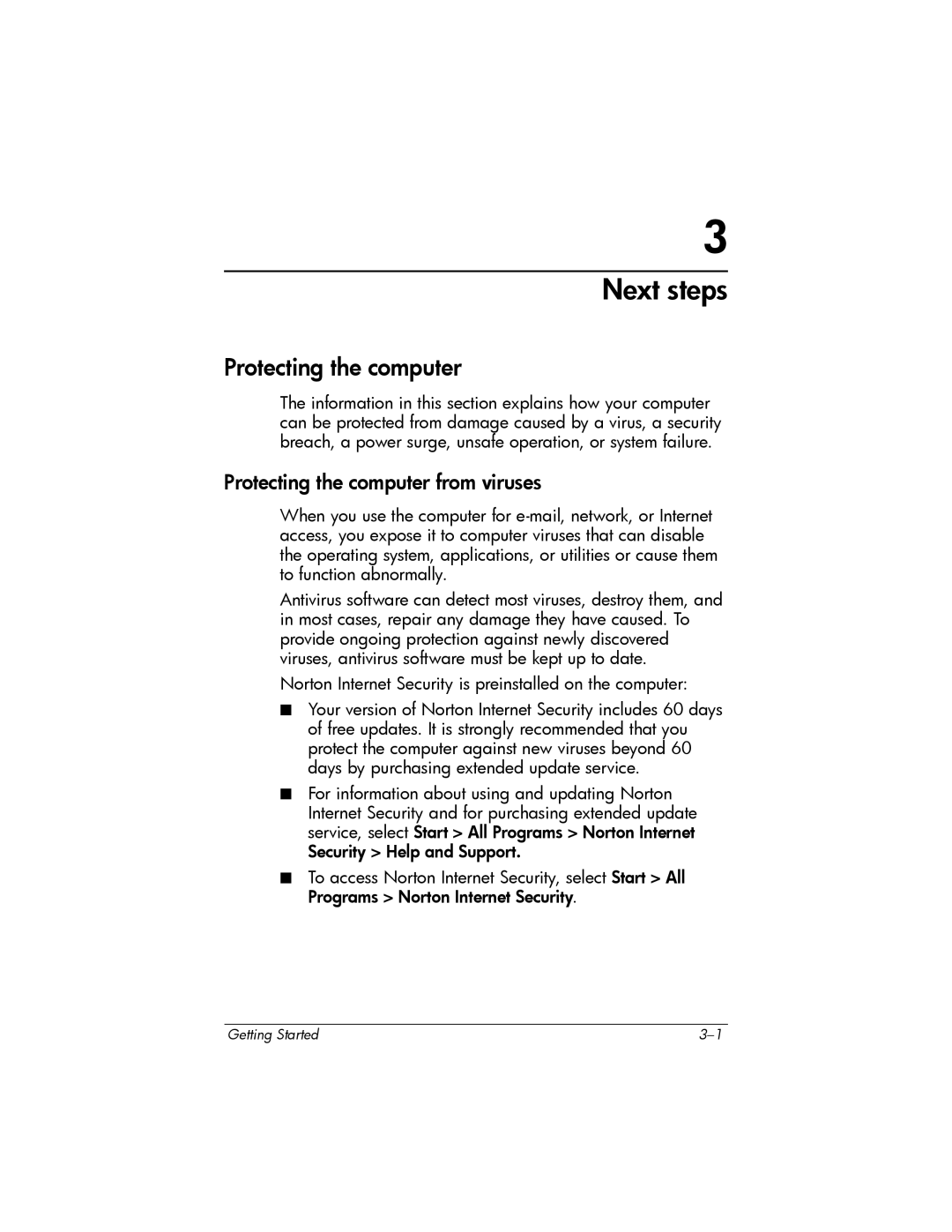 HP 443562-001 manual Next steps, Protecting the computer from viruses 