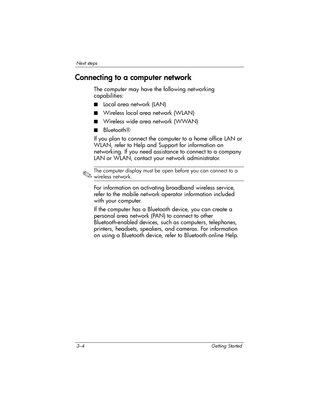 HP 443562-001 manual Connecting to a computer network 