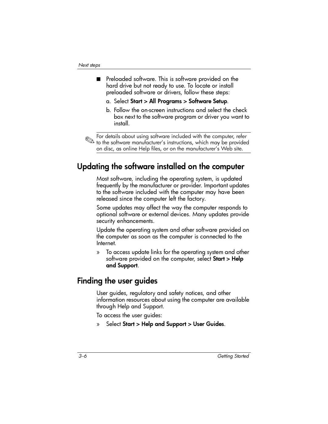 HP 443562-001 manual Updating the software installed on the computer, Finding the user guides 