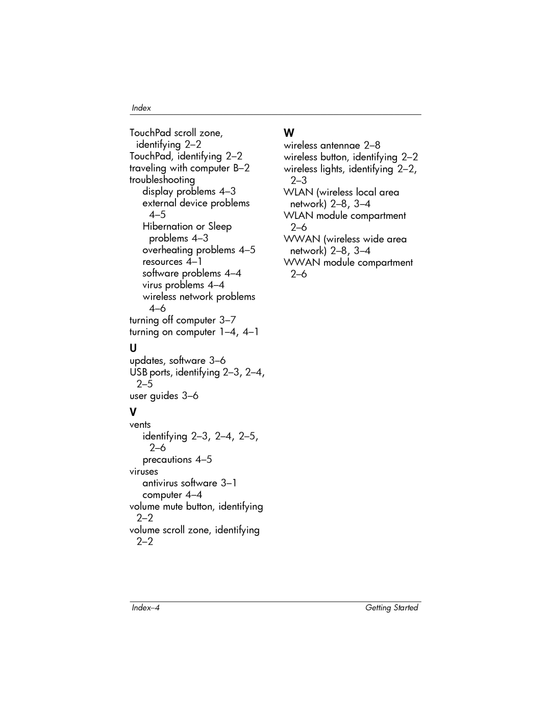 HP 443562-001 manual Index-4 Getting Started 