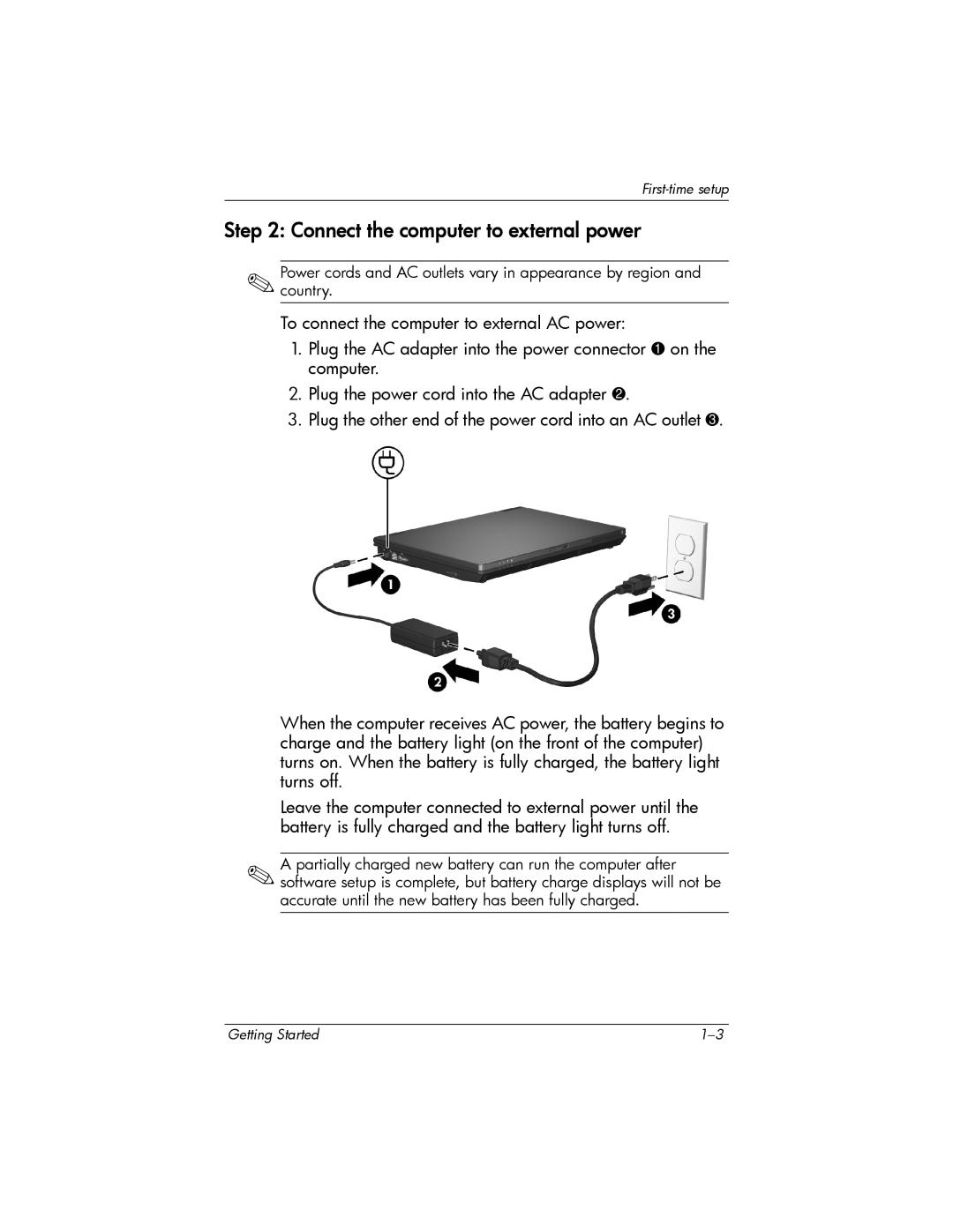 HP 443562-001 manual Connect the computer to external power 