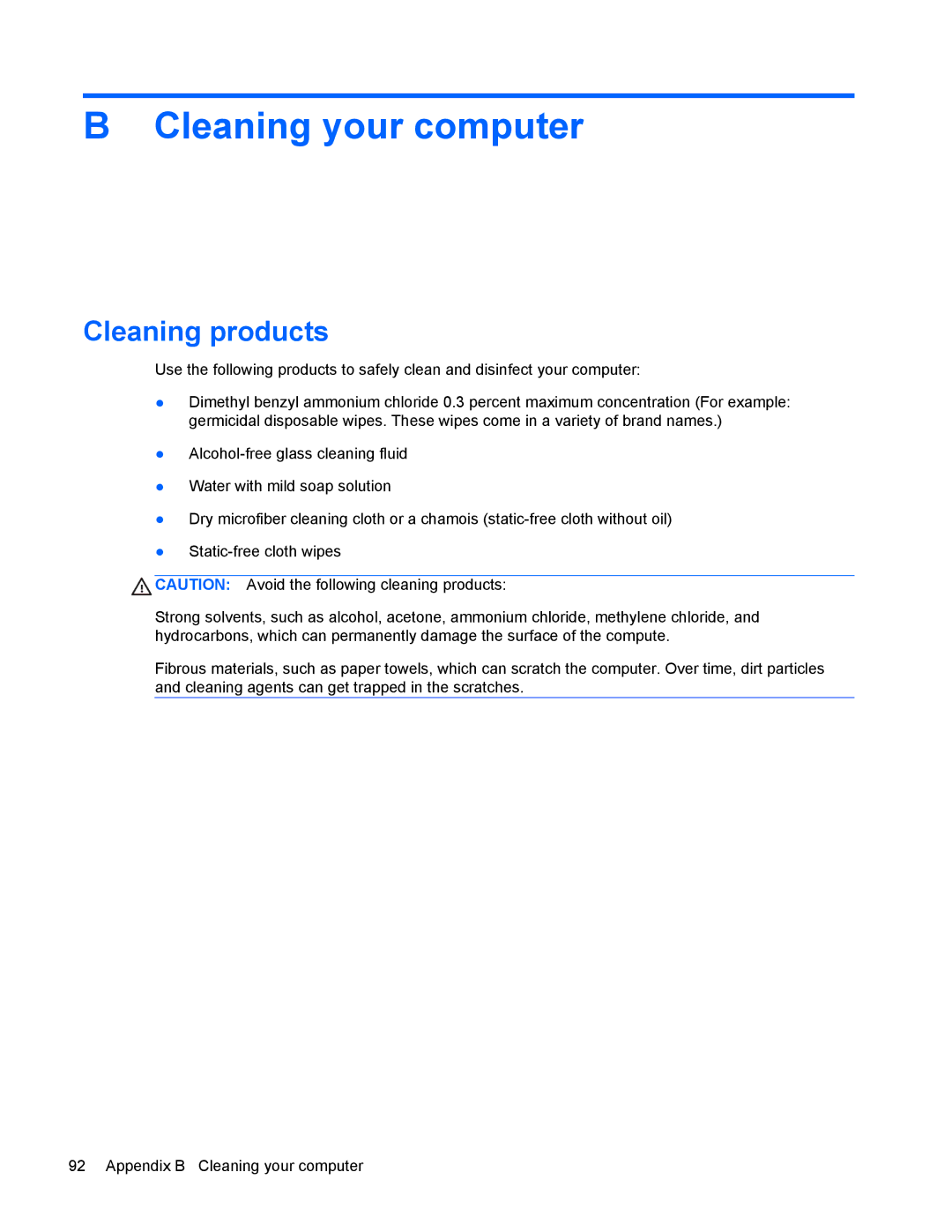 HP 4440s manual Cleaning your computer, Cleaning products 