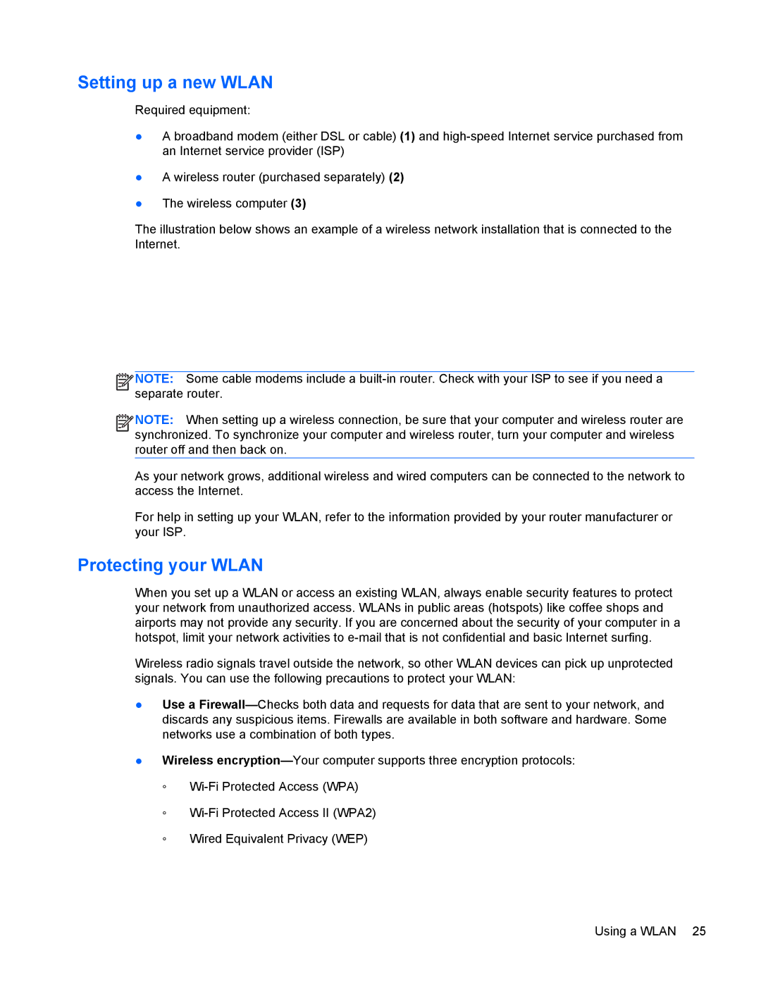 HP 4440s manual Setting up a new Wlan, Protecting your Wlan 