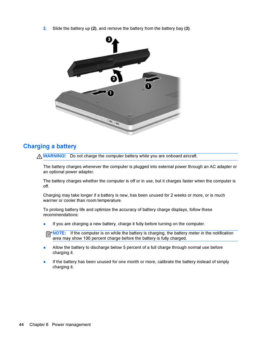 HP 4440s manual Charging a battery 