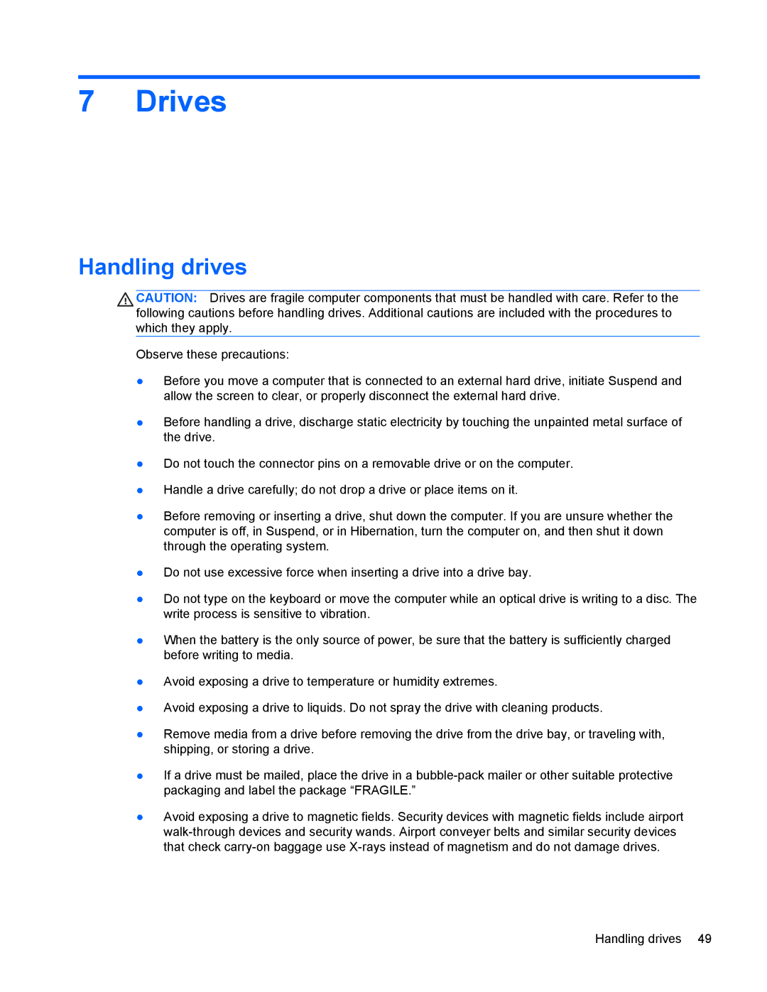 HP 4440s manual Drives, Handling drives 