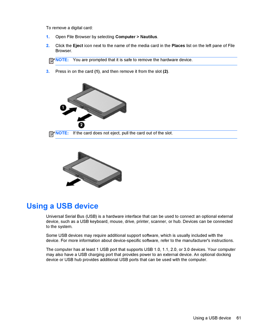 HP 4440s manual Using a USB device 