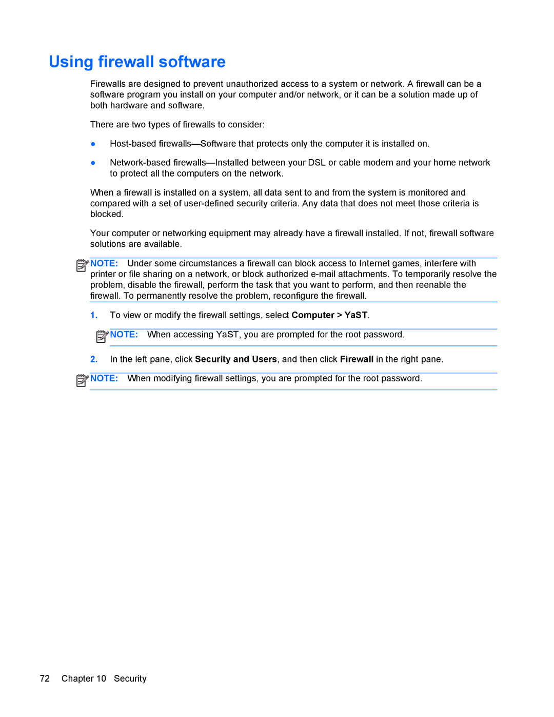 HP 4440s manual Using firewall software 