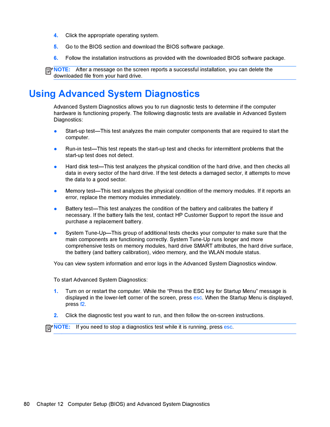 HP 4440s manual Using Advanced System Diagnostics 