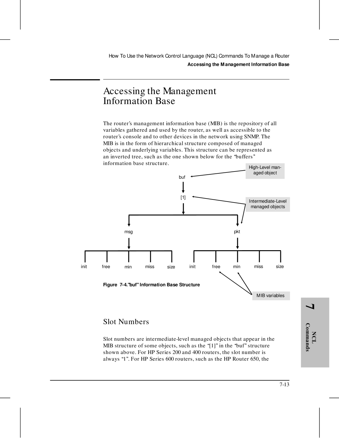 HP 445 manual Accessing the Management Information Base, Slot Numbers 