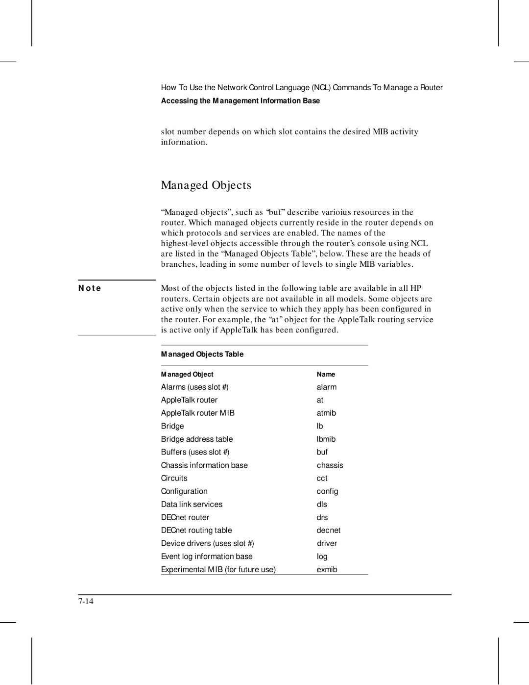 HP 445 manual Managed Objects, Which protocols and services are enabled. The names 