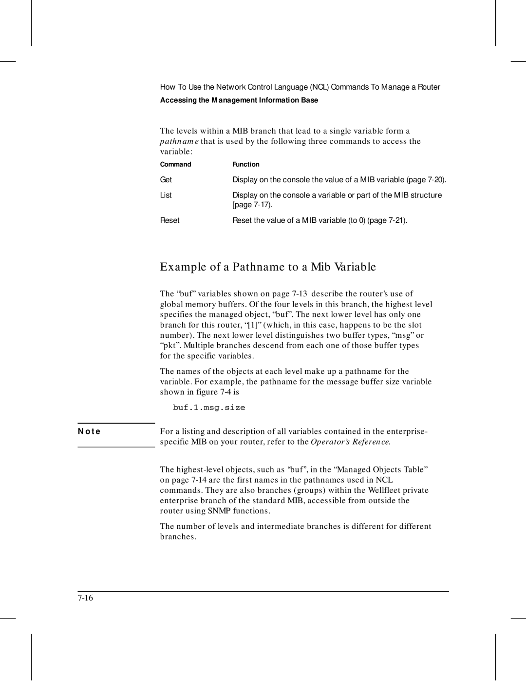 HP 445 manual Example of a Pathname to a Mib Variable, Buf.1.msg.size 