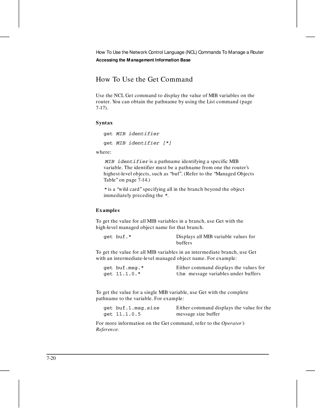 HP 445 manual How To Use the Get Command, Get MIB identifier 