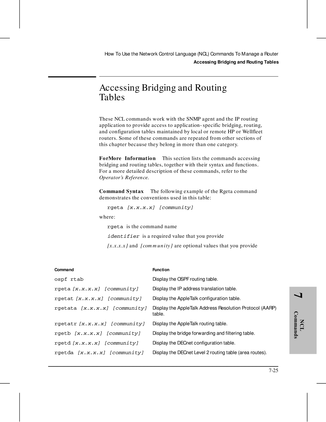 HP 445 manual Accessing Bridging and Routing Tables 