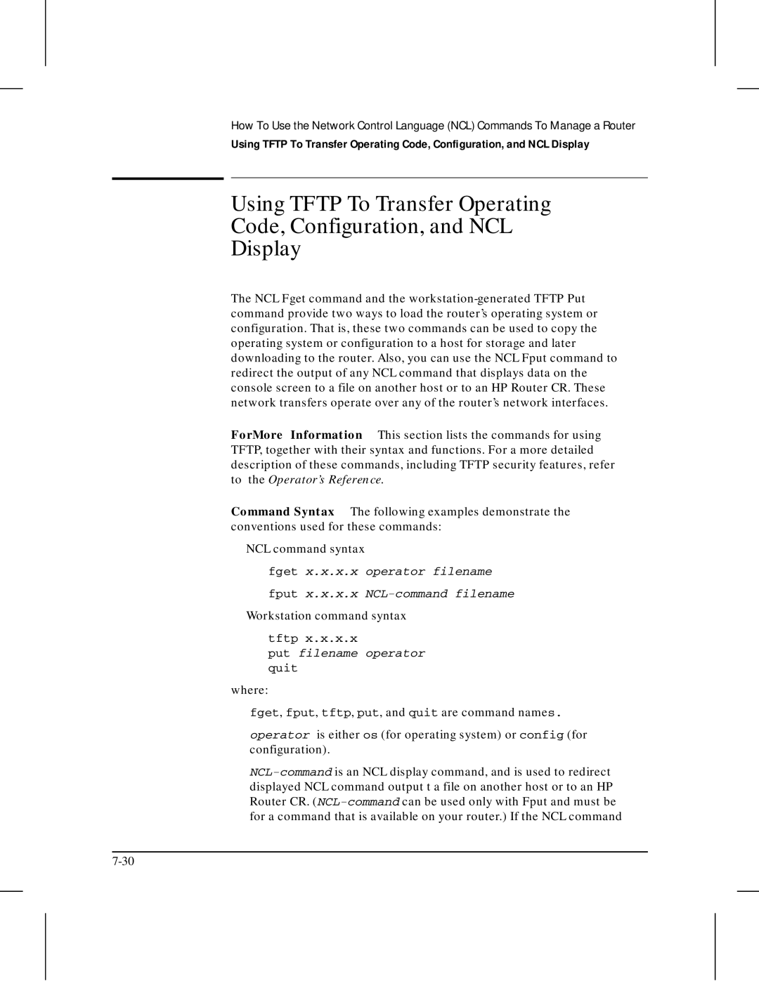 HP 445 manual Tftp, Put filename operator, Quit 