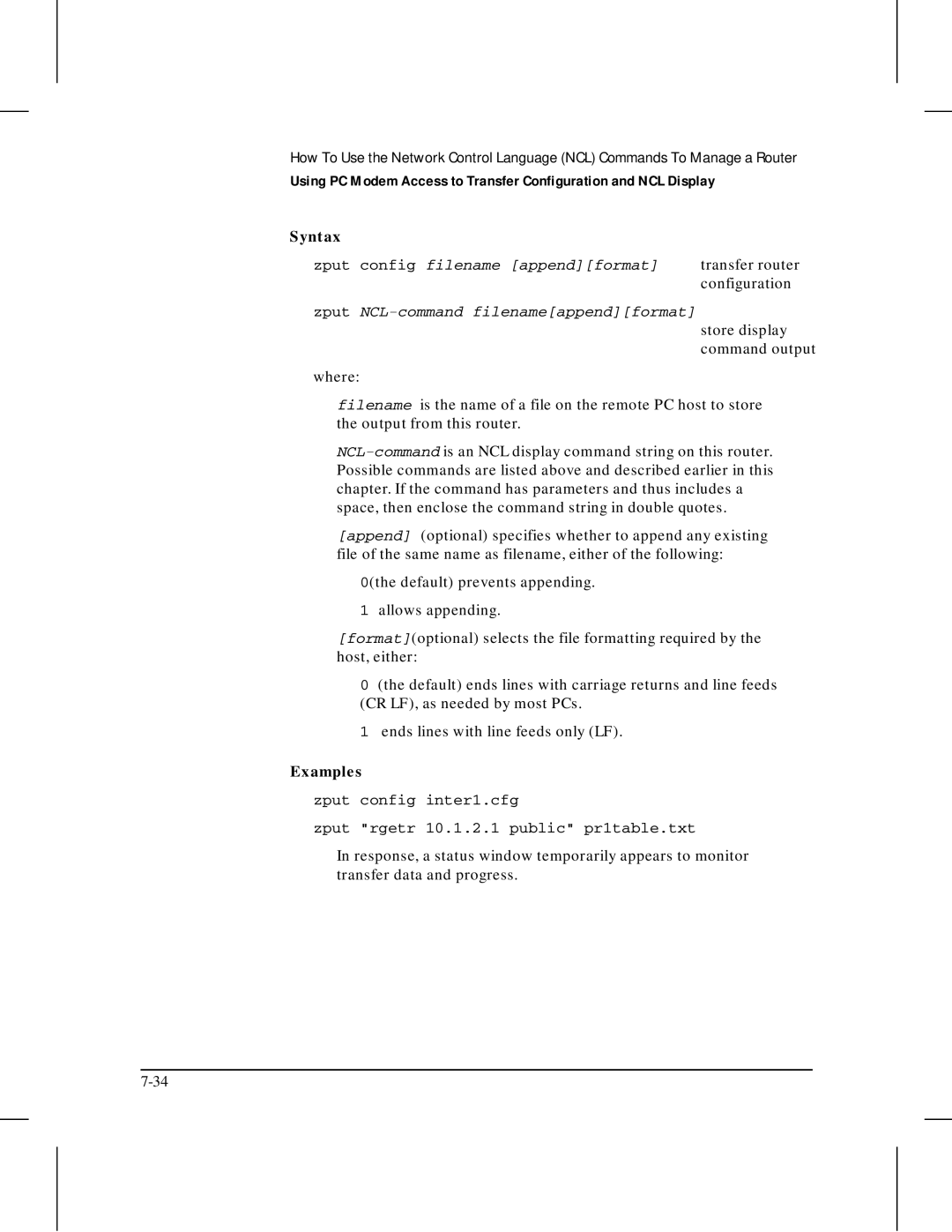 HP 445 manual Zput config filename appendformat, Zput NCL-command filenameappendformat 