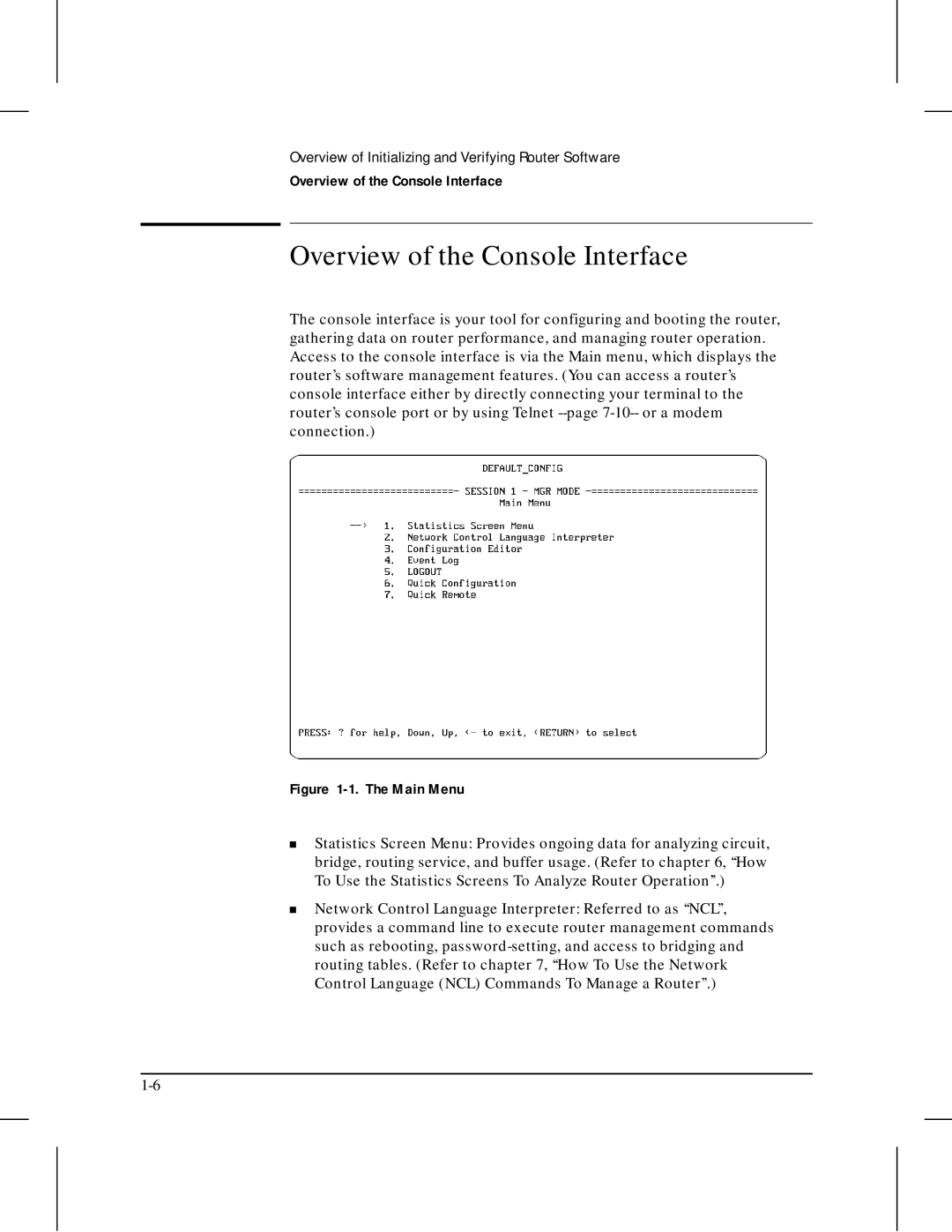 HP 445 manual Overview of the Console Interface, Main Menu 