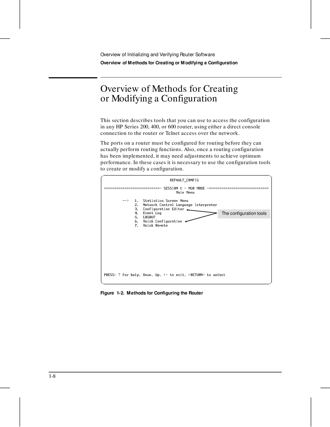 HP 445 manual Methods for Configuring the Router 