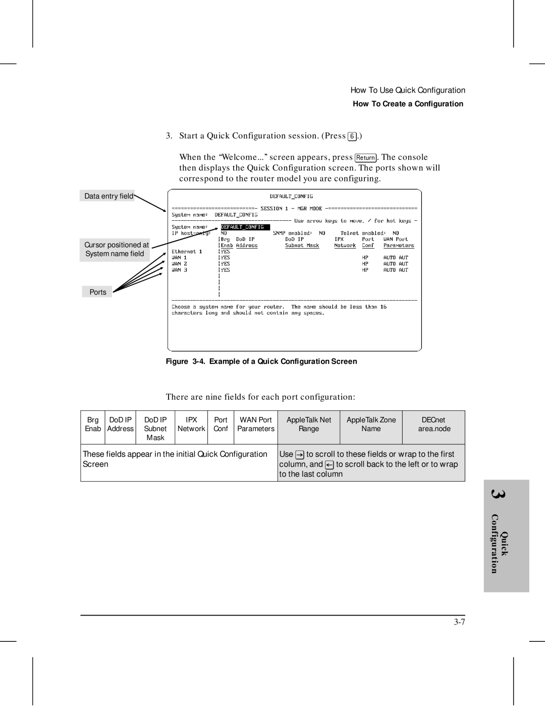 HP 445 manual Example of a Quick Configuration Screen 