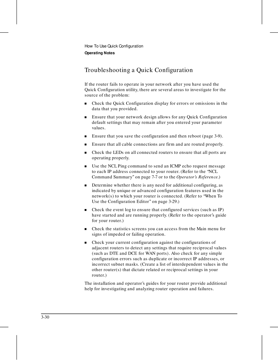 HP 445 manual Troubleshooting a Quick Configuration 