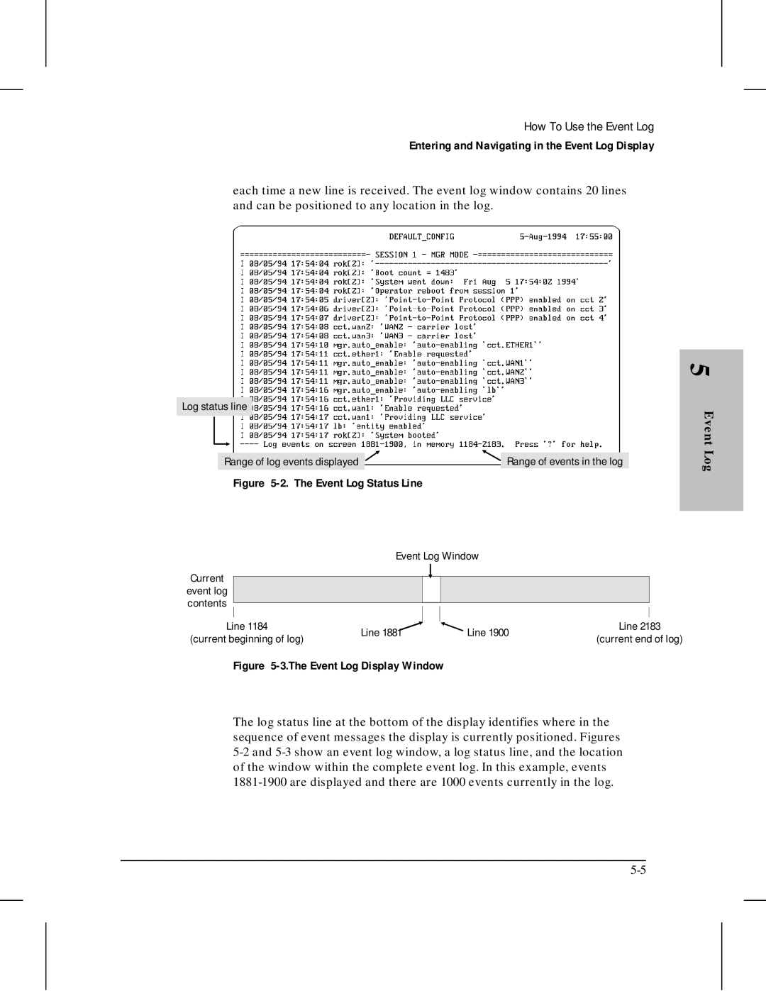 HP 445 manual Event Log Status Line 