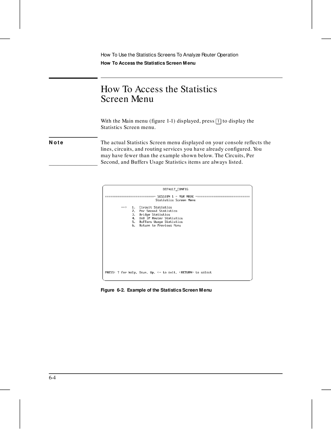 HP 445 manual How To Access the Statistics Screen Menu, Example of the Statistics Screen Menu 