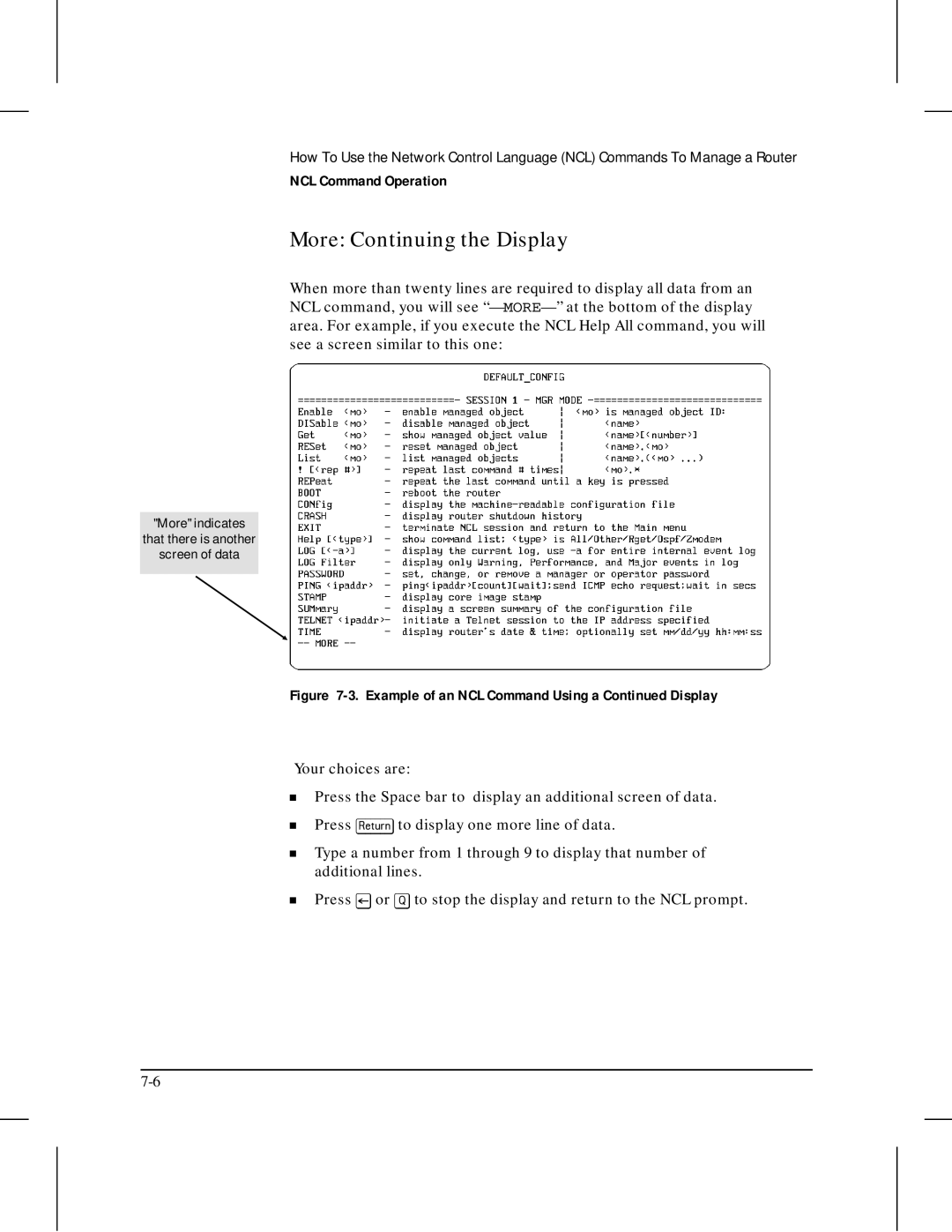 HP 445 manual More Continuing the Display, Example of an NCL Command Using a Display 