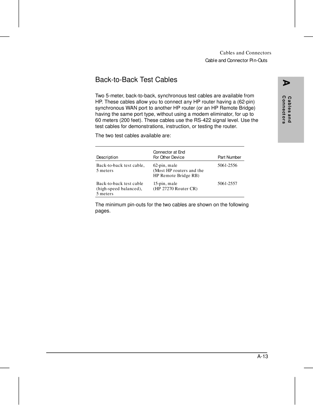 HP 445 manual Back-to-Back Test Cables, Two test cables available are 