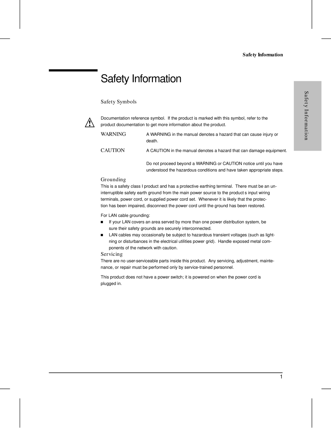 HP 445 manual Safety Information, Safety Symbols, Grounding, Servicing 