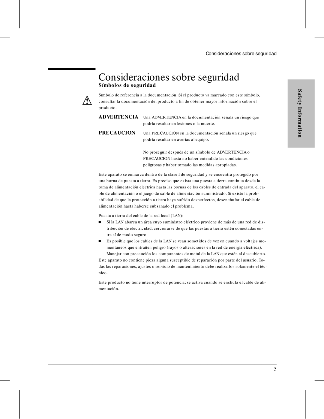 HP 445 manual Consideraciones sobre seguridad, Símbolos de seguridad 